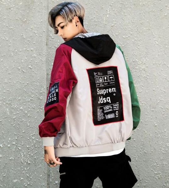 

european american street hip-hop men's hooded breathable windbreaker jacket coat, Black;brown