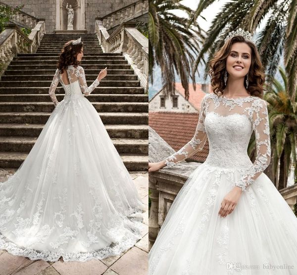 

2017 новый Королева Vestidos де Novia онлайн сексуальные свадебные платья Sheer с длинными рукавами кружева корсет обратно старинные свадебные платья vestido novia