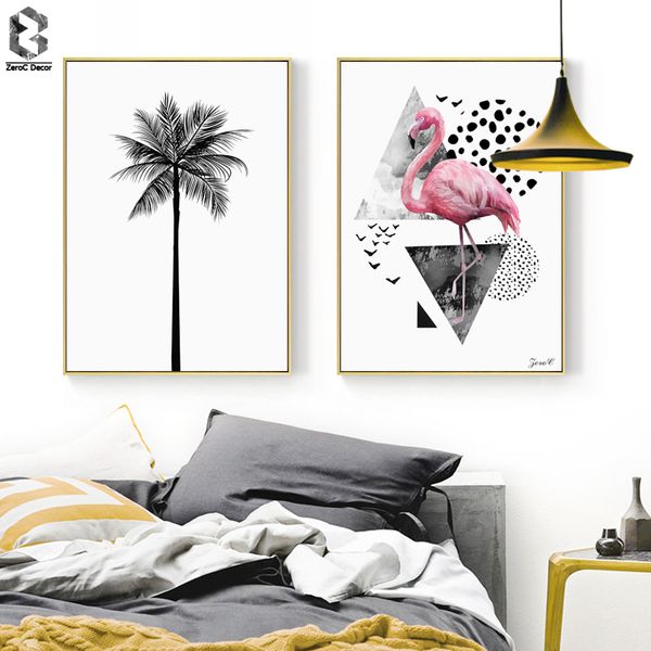 

nordic canvas prints and posters wall art flamingo wall pictures palm tree for home decoration, modern paintings decor
