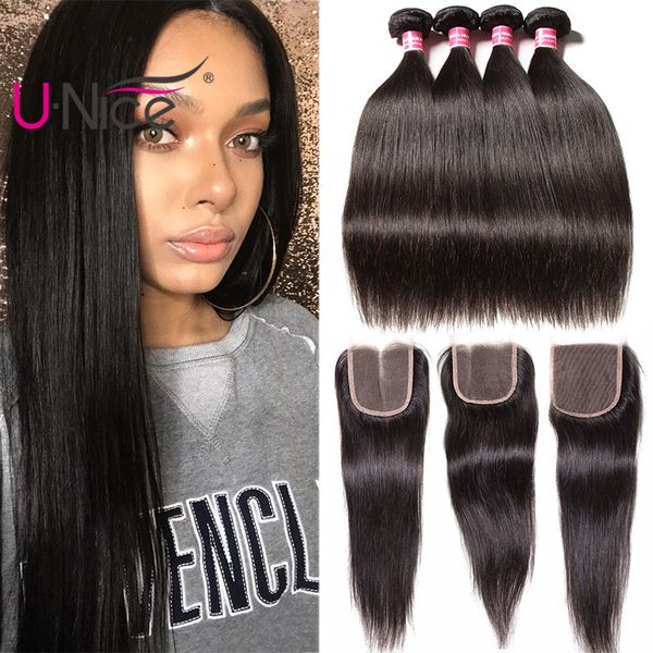 2019 Unice Hair Brazilian Virgin 4 Bundles With Closure Raw Indian