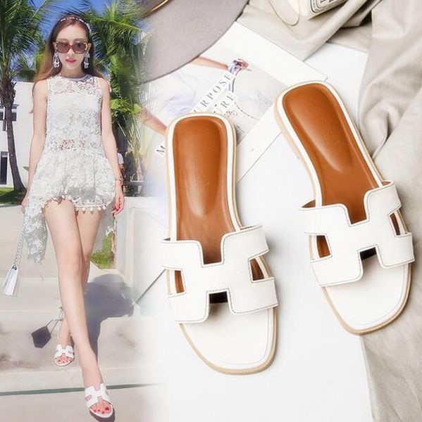 

Luxury Rhinestone Women Genuine Leather Slippers fashion trend beach slippers high quality outdoor Women casual flat scuffs