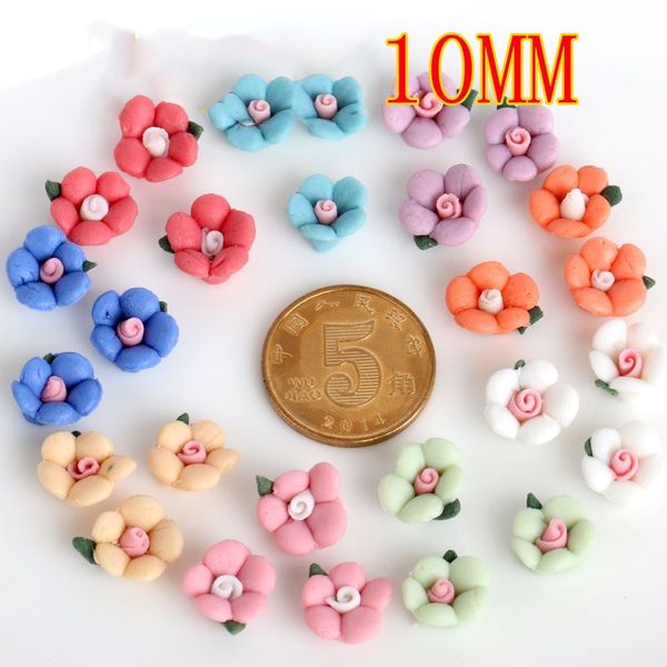 100 / lot colori misti 10mm fiore di plastica perline fai da te piatto cabochon in resina con mestiere di paillette