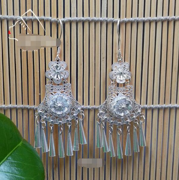 Miao Alai silver jewelry 999 стерлингового серебра серьги hmong ручной рисунок творческий ловец снов серьги женский этнический стиль подарок