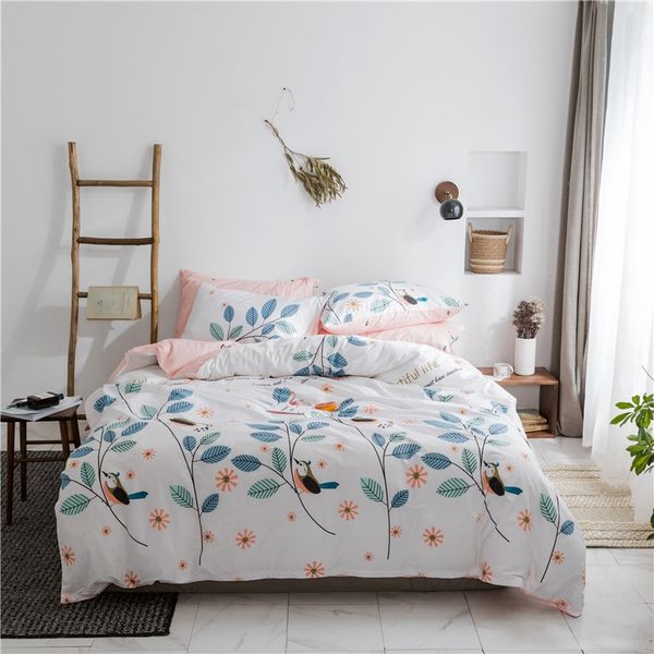 

flower branches printed bedding set duvet cover pillow case with envelope closure  size bed cover teen bedding pink sheet