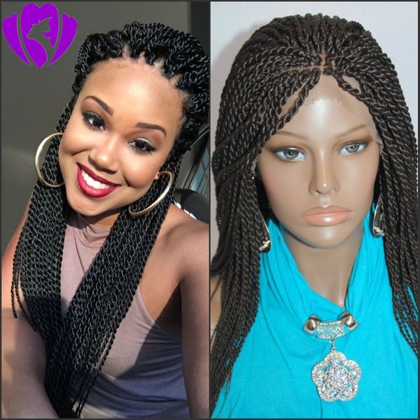 

stock full density senegalese twist wig lace front synthetic wigs for africa american braided wig high temperature women wigs i, Black