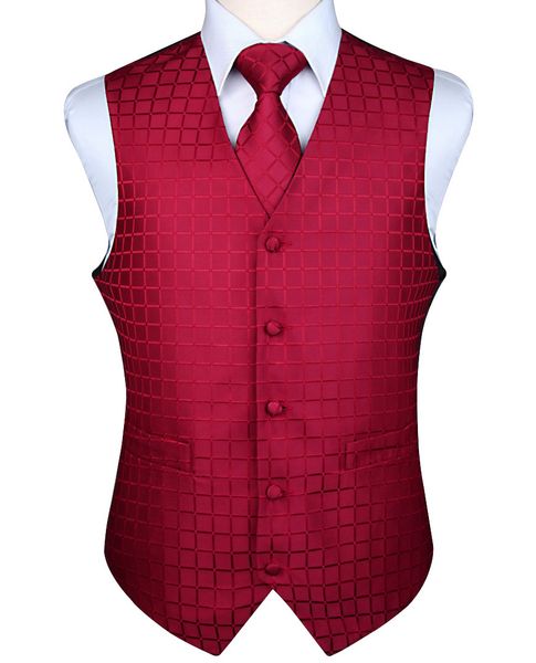 

men's classic party wedding paisley plaid floral jacquard waistcoat vest pocket square tie suit pocket square set, Black;white