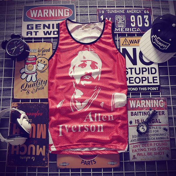

hip-hop iverson printing tank men' 2018 summer 3d mesh vest fit slim sleeveless tee shirts ventilate bodybuilding clothing, White;black