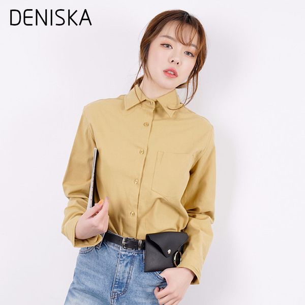 

deniska fashion solid long sleeve shirt women 2018 spring casual ladies blouses cotton blouse womens clothing, White