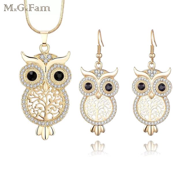 

mxgxfam owl jewelry sets for women clear crystal 18 k yellow gold color 48cm sanke chain europe fashion, Silver
