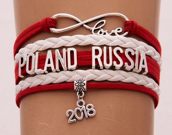

бесконечность любовь браслет англия польша россия 2018 кубок мира ювелирные изделия кожа национальный флаг женщины мужчины браслеты подарок, Golden;silver
