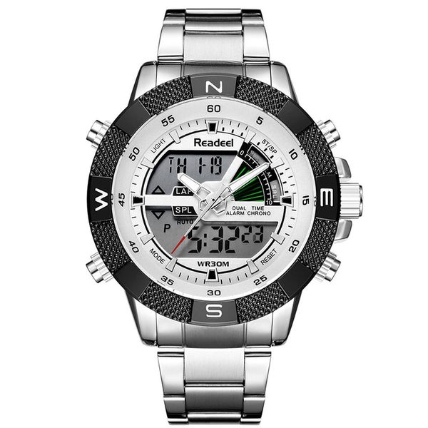 

men sports wrist watch men's waterproof watches men full steel led digital watch clock male reloj hombre 2018 readeel, Slivery;brown