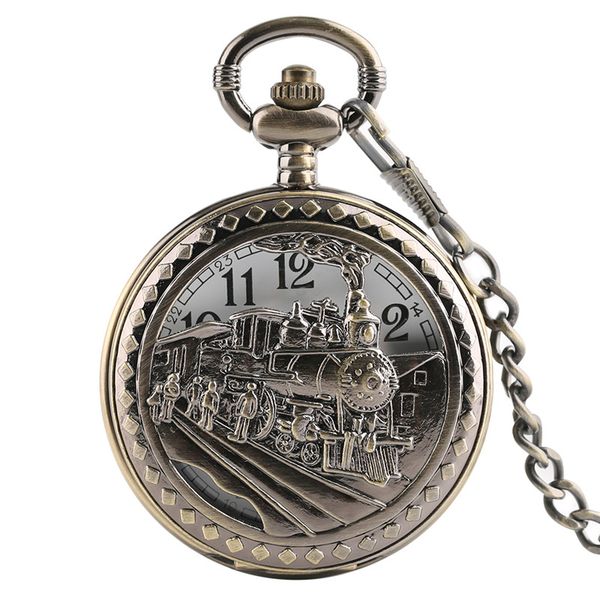 

pocket watches train front locomotive cover quartz pocket watch antique style fashion men women chain jewelry fob clock, Slivery;golden