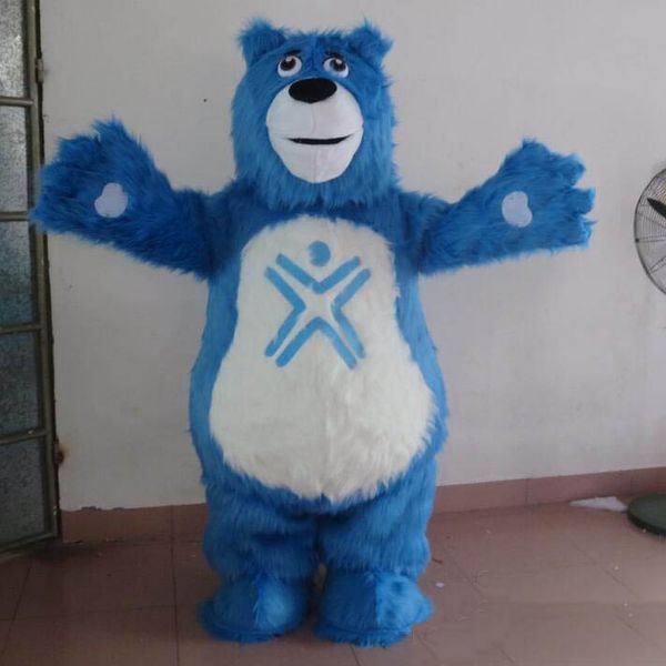 2018 скидка завод продажа пушистый синий медведь талисман костюм с двумя маленькими глазами для взрослых носить