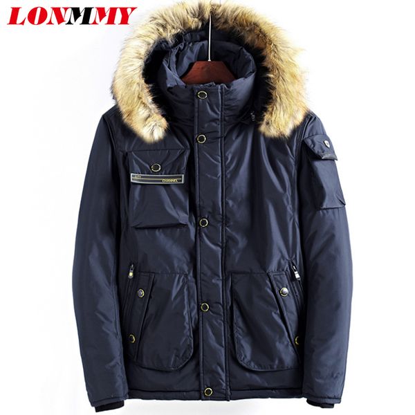 

lonmmy men winter jacket long coat fake fur collar thicken parkas hombre outerwear army green windbreaker hooded parka men coat, Black