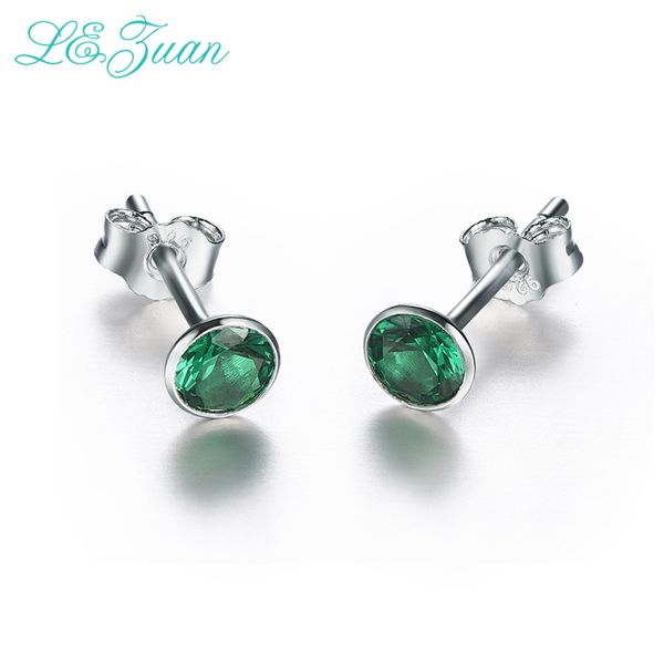 

l&zuan 925 sterling silver jewelry green emerald earrings natural gemstone elegant stud earrings for women bijoux femme, Golden;silver