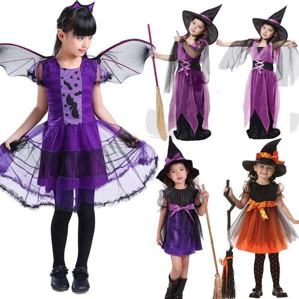 

halloween costumes for children kids witch costume fancy fantasia baby purple witch dress cosplay for girl girls christmas gifts, Black;red