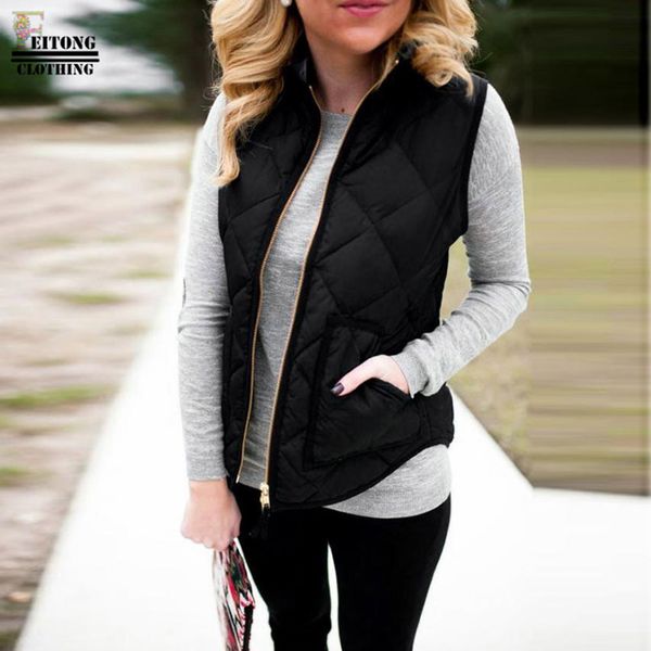 

feitong winter fashion women lady black pocket gilet coat sleeveless vests jacket outwear waistcoat doudoune sans manche femme, Black;white