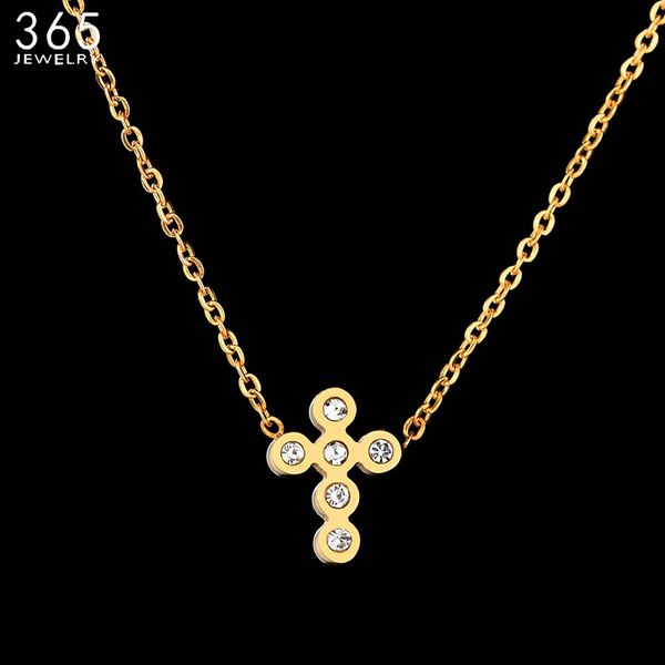 

2018 new arrival gold color cz stone small cross necklace stainless steel charm crucifix necklace for catholic jewelry, Silver