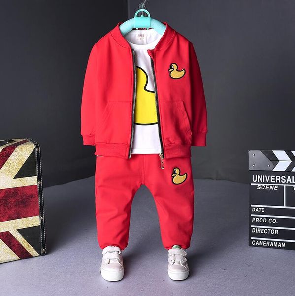 

children girls boys fashion clothing sets autumn winter 3 piece suit zipper coat clothes baby cotton kids tracksuits, White