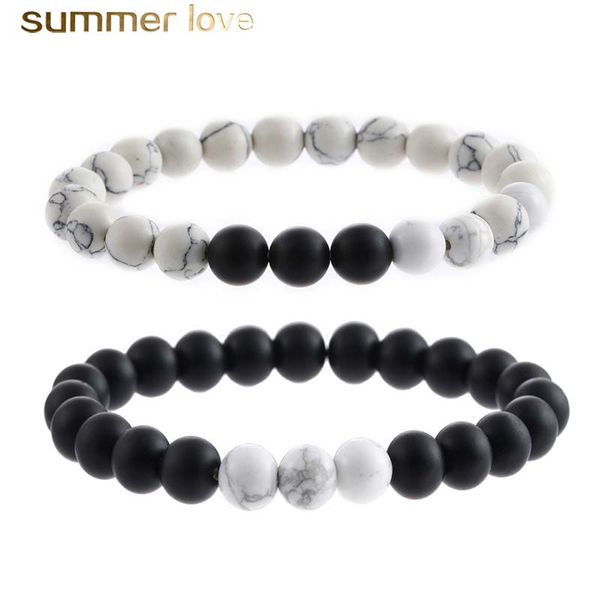 

handmade 8mm matte agate beads elastic bracelets delicate tiger eye & opal adjustable beads bracelet for lover 2pcs/set jeweley, Black