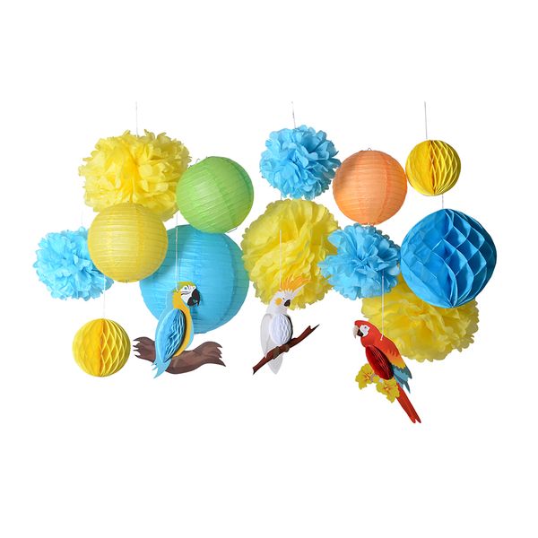 

экологичный набор из 16 royal honeycomb parrot бумажные украшения папиросной бумаги pom pom фонариков honeycomb бал summer party