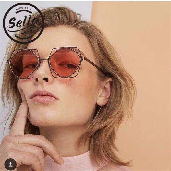 

sella new fashion women vintage sunglasses irregular polygon hollow out alloy frame tint /clear lens glasses eyewear shade, White;black
