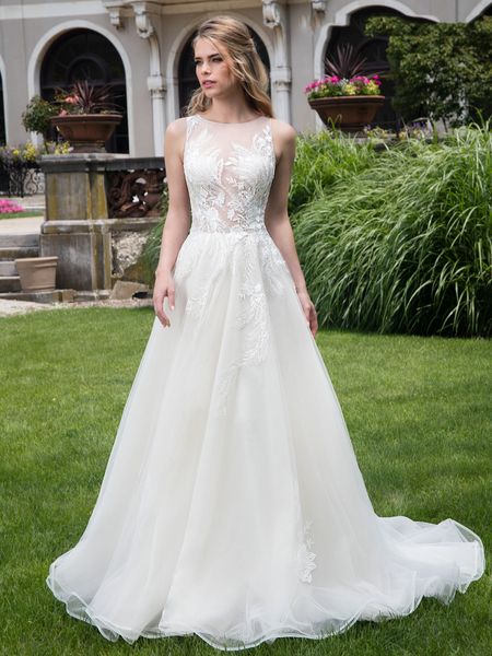 

transparent ivory applique a-line wedding dresses bridal pageant dresses wedding attire dresses custom size 2-16 kf1021148, White