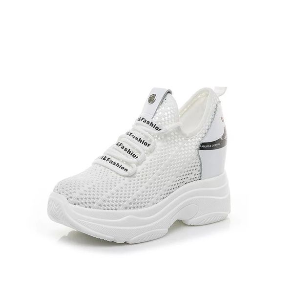 

2018 summer breathable women shoes sneakers high heel 8cm lady casual white shoes leisure platform height increasing shoes, Black;white