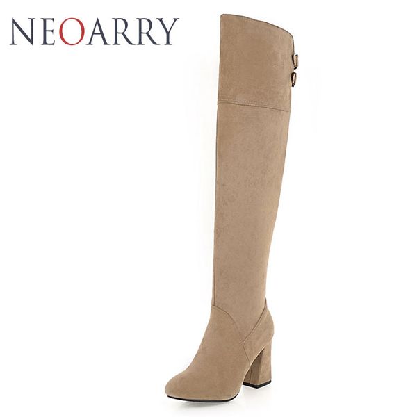 

neoarry botas femininas female thick high heels thigh high long boots ladies over the knee boots women plus size sapatos mujer, Black