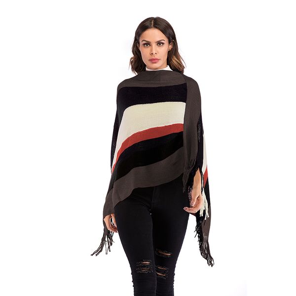 

pullover sweaters women patchwork winter capes sweaters fashion tassel poncho knitting female knitwear z30, White;black