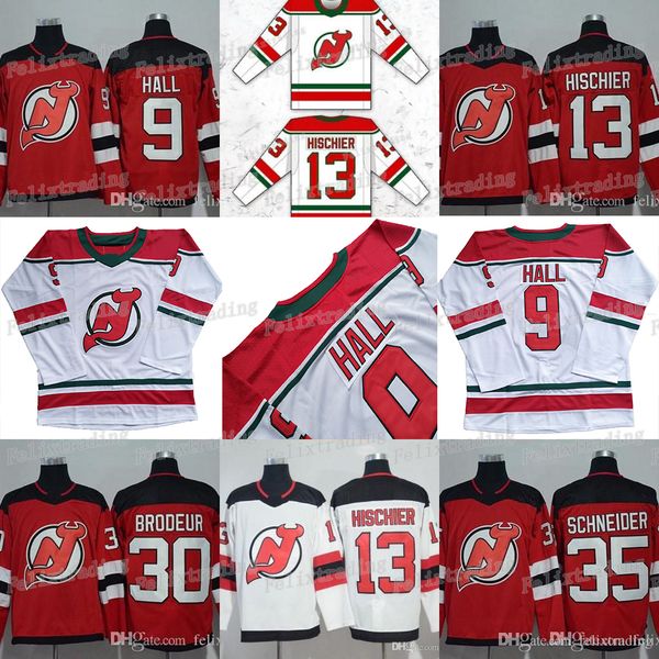 

13 Nico Hischier 9 Taylor Hall Jersey 35 Cory Schneider 30 Martin Brodeur Men 2018-2019 Season Third New Jersey Devils Third Hockey Jerseys