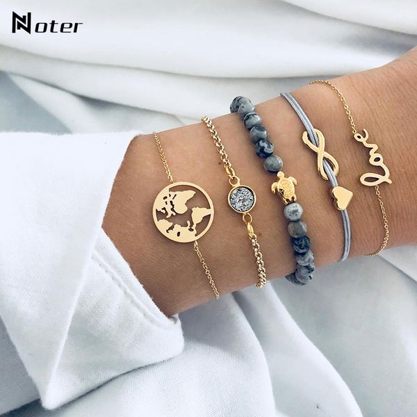 

5pcs/set luxury micro crystal bracelet set for women girls friend jewelry cute turtle design bead braslet string braclet, Black