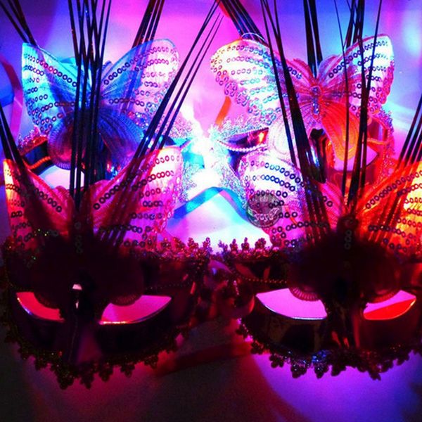 

flash led light up masquerade wedding party peacock half face flower mask