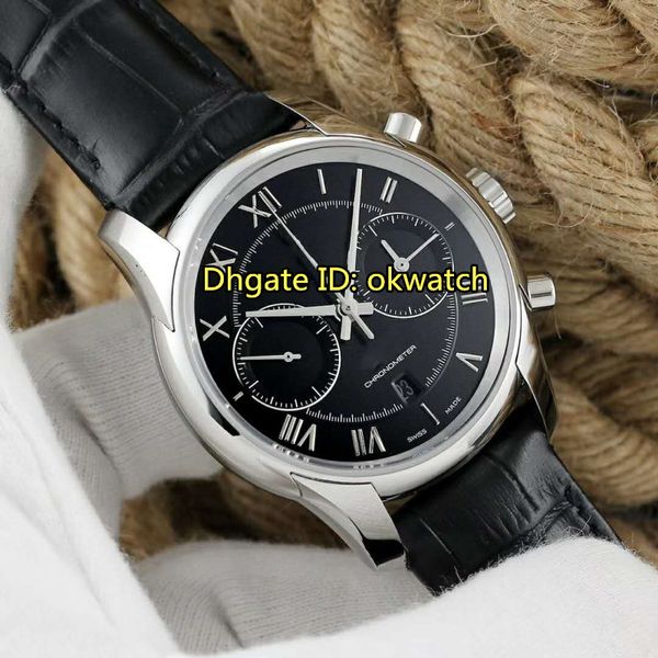 

new 3 style watch 42mm cal.9300 automatic chronograph men's watch 431.13.42.51.01.001 black dial black leather strap gents watches, Slivery;brown