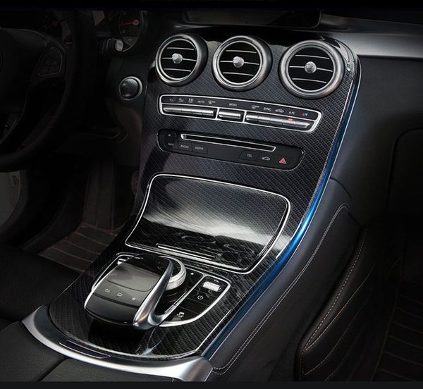 

Углеродного волокна стиль центральной консоли Крышка для Mercedes Benz C класса нет часы W205 c180l 2015-2017 автомобилей аксессуары