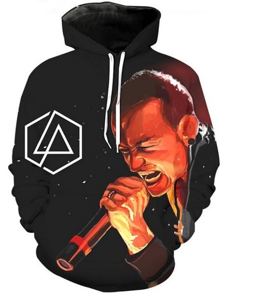 

новые моды для женщин/мужчин linkin park честер беннингтон harajuku стиль смешные 3d печати случайные толстовки унисекс плюс размер kk244, Black