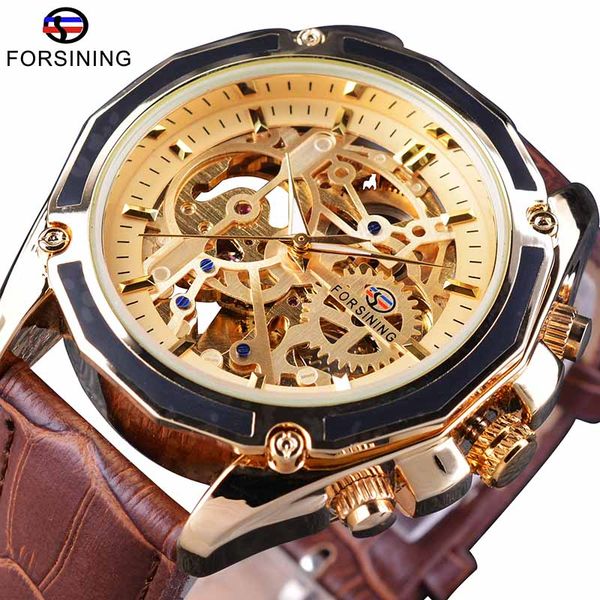 

2019 forsining open work series transparent case self-winding watches automatic man clock skeleton watches brand, Slivery;brown