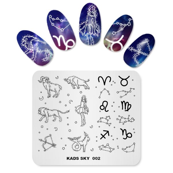 

rolabling sky 002 constellation aries leo virgo taurus sagittarius image manicure plate template stencil beauty tools nail stamp, White