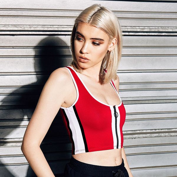 

red womens summer tank sleeveless patchwork vest shirts ladies slim ft zipper tees camisa feminina tanks shirts, White