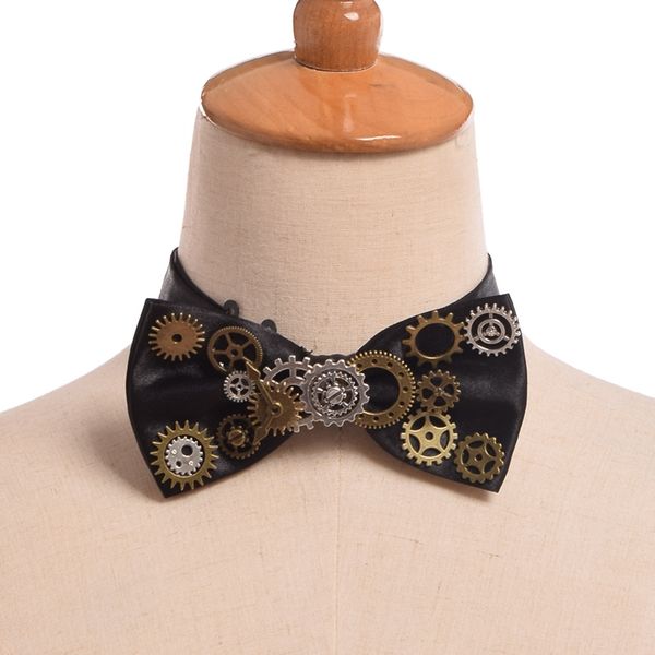 

1pc steampunk bow tie gear necktie gothic punk vintage cravate black neckwear, Black;blue