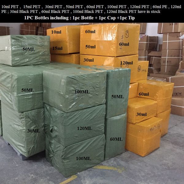 

500pcs pet pe vape oil bottle 3ml 5ml 10ml 15ml 20ml 30ml 50ml 60ml 100ml 120ml plastic dropper black bottles with childproof caps