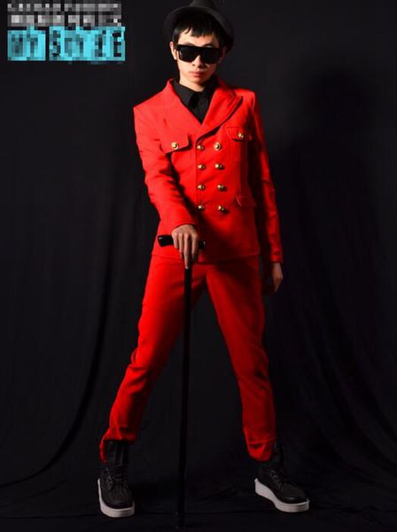 

man han edition of the new boutique personality anchor bar singer stage costumes dance dress red double-breasted suit jacket m - 2 xl, Black;red