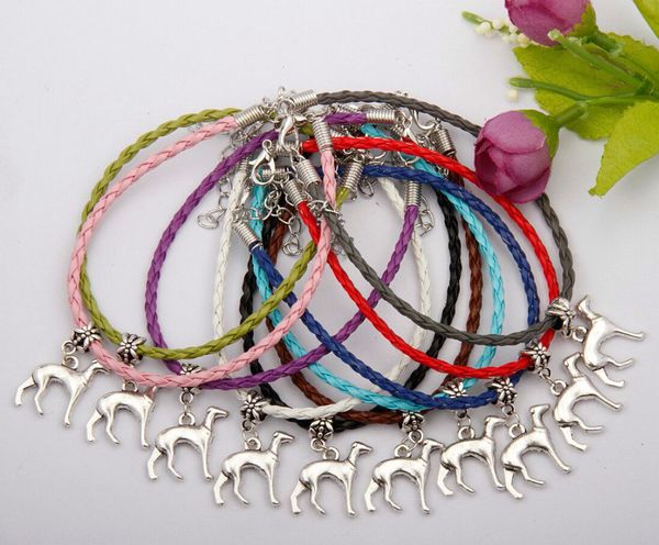 

горячая 50 шт. / лот сплава старинное серебро борзая собака шарм подвеска 20 + 5 см смешанный кожаный веревка браслет женщины ювелирные аксе, Golden;silver