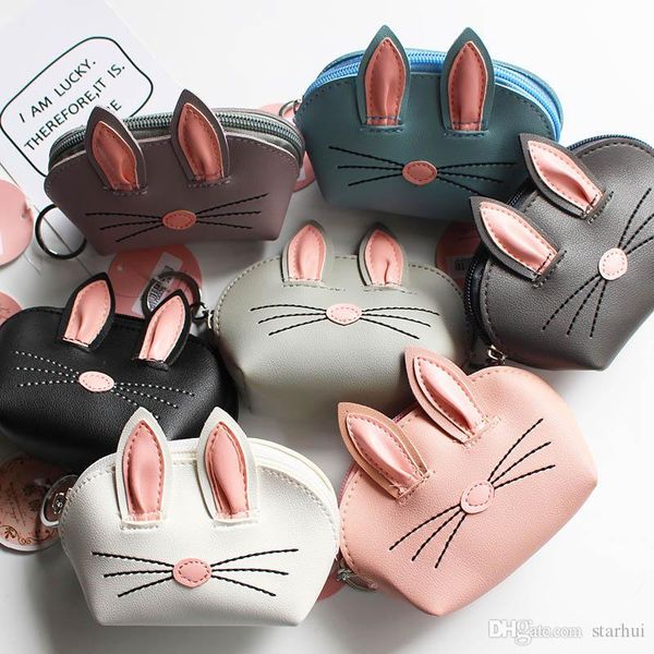

3d rabbit ear cartoon card holder with hanging keychain bunny credit card coin purse holders party favor wx9-227