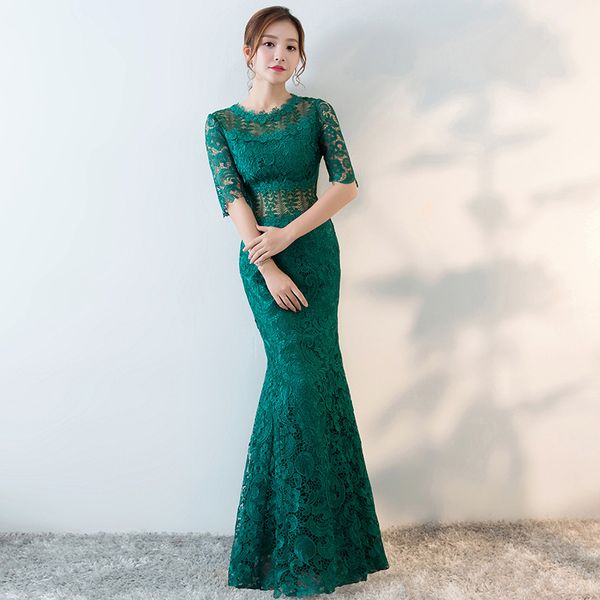 

modern chinese wedding gowns traditional qipao green lace cheongsam design evening dress fish dresses vestido oriental qi pao, Red
