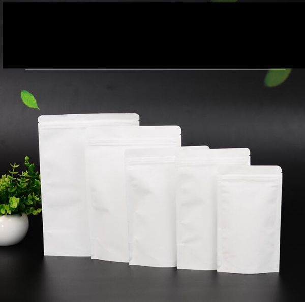 Branco Kraft sacos sacos de papel de alimentos folha de alumínio que reveste sacos de embalagem de pé vedação da válvula doces saco de armazenamento zíper Bag