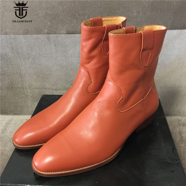 

genuine leather cowbody rider denim boots handmade soft leather wedge zipper men boots, Black