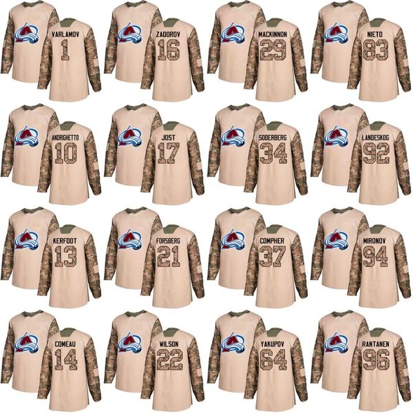 

Colorado Avalanche Jerseys Veterans Day Practice 29 Nathan MacKinnon 49 Samuel Girard 92 Gabriel Landeskog 96 Mikko Rantanen Hockey Jerseys