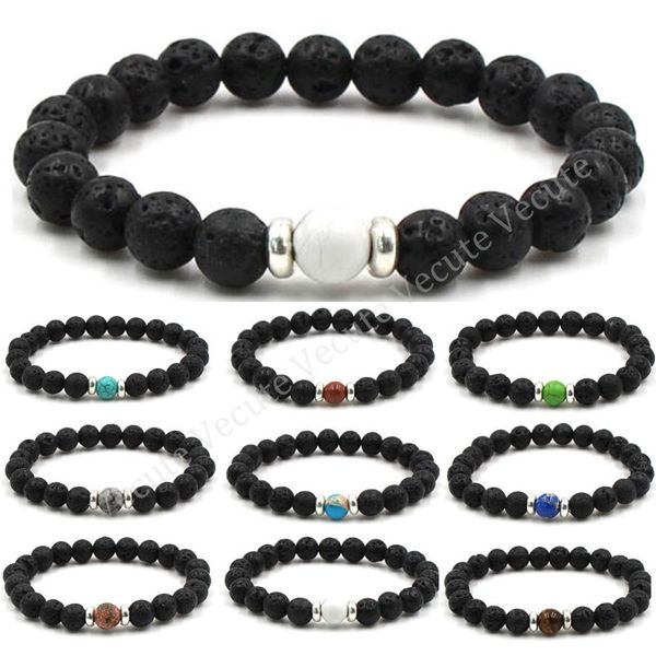 Braccialetto di perline di lava nera fatto a mano Braccialetti di pietre naturali Braccialetti di Chakra Yoga Braccialetto di amicizia per uomo Donna Gioielli economici