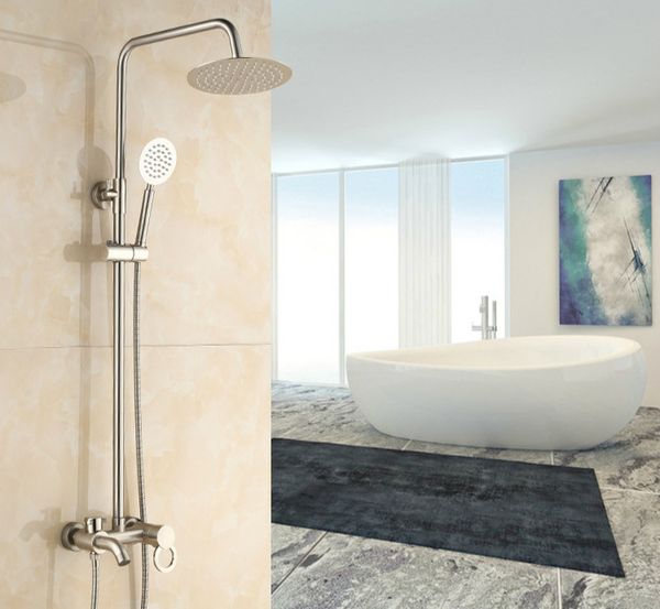 

Nickel Brushed Shower Faucet Cold and Hot Water Mixer Adjustable rainfall Shower Bar Wall Mounted Shower sets